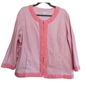 Y2K, Christopher & Banks Cotton Duck, Pink/White Stripe Ruched Trim Jacket Sz XL